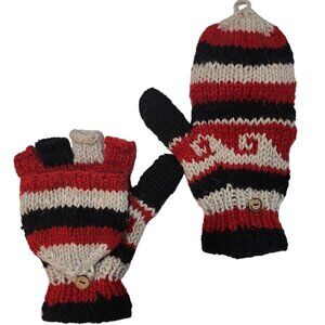 Handmade Crocheted Glove Mitten Lion Bernart Yarns Bright-Red White Black Medium